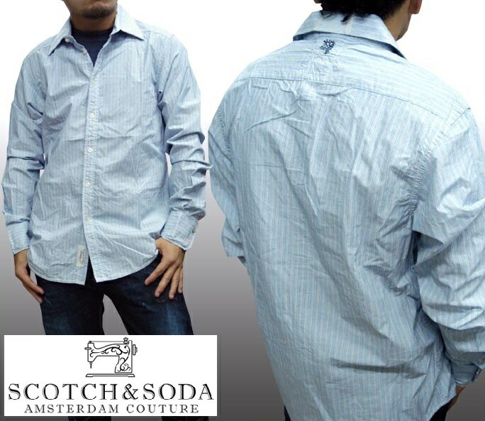 スコッチ&ソーダ スコッチアンドソーダ scotch&soda メンズ 長袖 シャツ ストライプ ライトブルー イエロー ダブルボタン トップス カジュアル サーフ セレブ ストリート ヨーロピアン