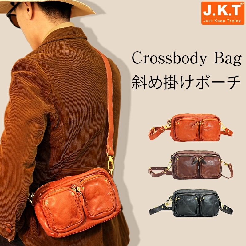 J.K.T ボディバッグ ショルダーバッグ 本革 大容量 多収納 ポケット 斜め掛けポーチ ポーチ バッグ カバン かばん 鞄 通勤 通学 肩掛け 斜め掛け デイリー 斜めがけバッグ 通勤バッグ 通学