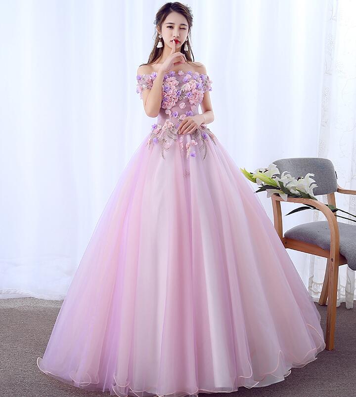 2色 カラードレス 立体 3D 花柄 ロング丈 カラーウェディングドレス マキシ丈 花いっぱい Ａライン ボリューム パーティー 二次会 ドレス オフショルダー 半袖 花びら イベント 発表会 演奏会