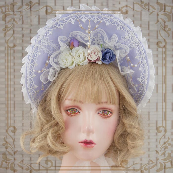 【急速出荷】ロリータ ボンネット ボンネ 帽子 ヘッドドレス アクセサリー フラワー 薔薇 花 小物 クラシカル クラロリ 甘ロリ ゴスロリ 可愛い ゆめかわいい カチューシャ レース フリル プリン