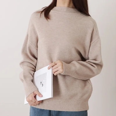 クルーネックベーシックゆるニットプルオーバー 女性 レディース トップス セーター 秋 冬 ゆるコーデ 起毛 ドロップショルダー 体型カバー 毛羽感 ウォーミー 定番 シンプル 着回し 丸首 華奢見え