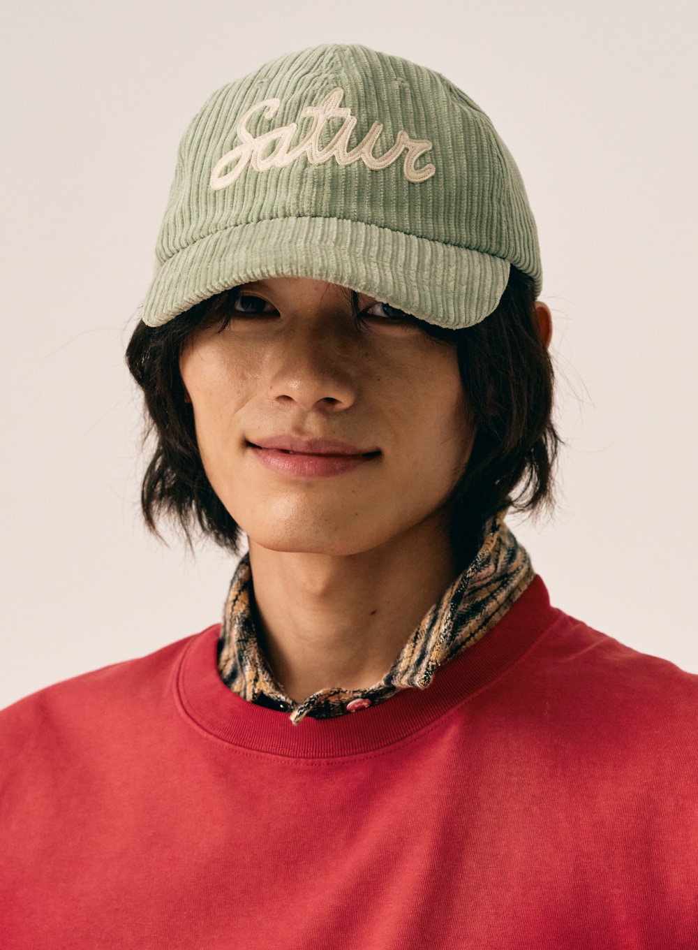 【SATUR】 VINTAGE CASUAL APPLIQUE BALL CAP : CORDUROY GREEN