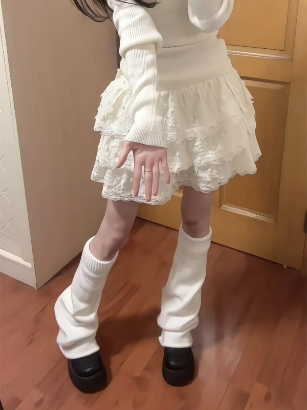 ティアードスカート ミニ ショート フリル かわいい レディース レース ケーキ ハイウエスト 秋冬 ベージュ