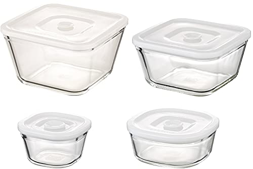 iwaki(イワキ) 耐熱ガラス 密閉容器 ホワイト 角型 4点セット 密閉パック&レンジ PSC