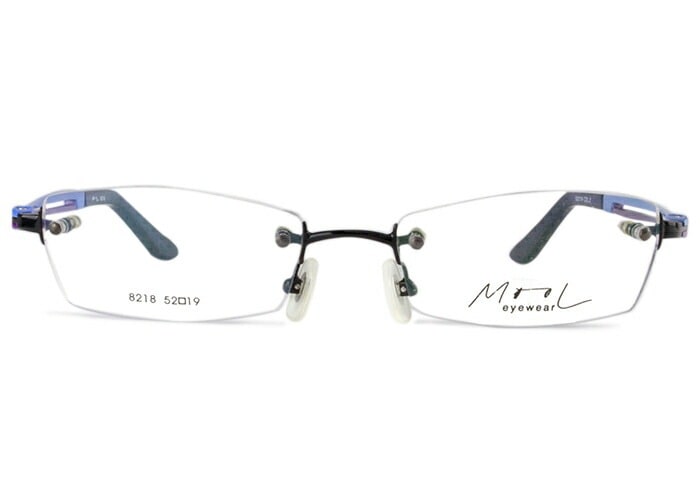 ムル MOOL メガネ 8218 c.2 ブラック/ブルー/パープル 52ロ19 スクエア 伊達 度付き 遠近両用 老眼鏡 ツーポイント リムレス オシャレ フチなし