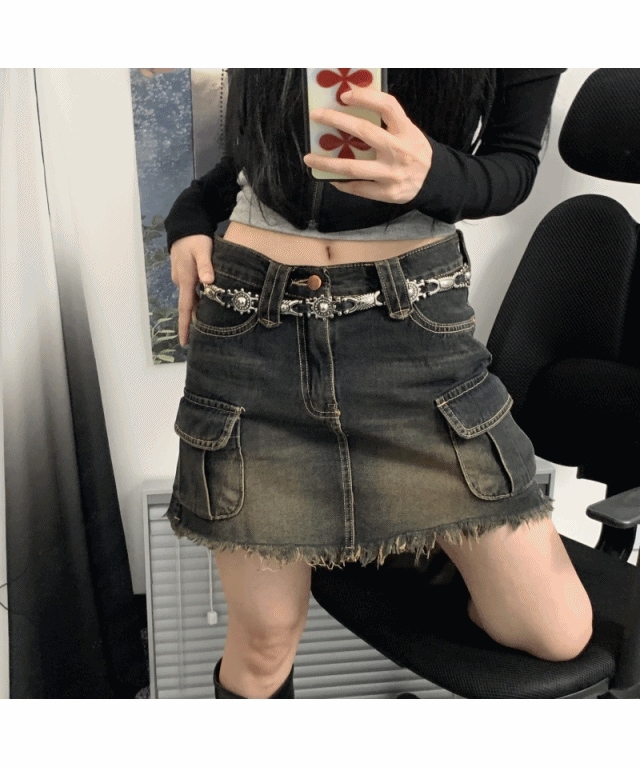 round cargo mini denim skirts 4,821円