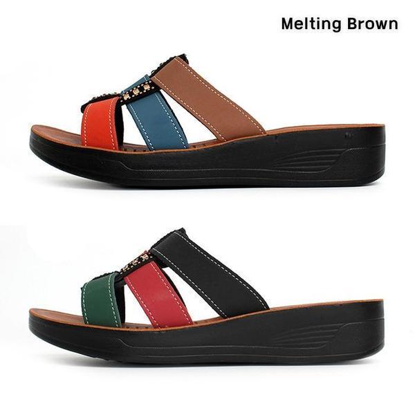 女性カジュアルキュービックストラップヒールスリッパ3.5cm