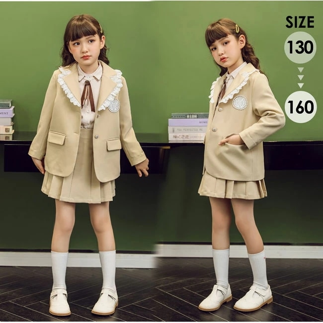 新入庫 入学式 スーツ 卒業式 スーツ 女の子 小学生 キッズスーツ 女児スーツ ジャケット スカート 上下セット アイボリー フォーマルスーツ かわいい 七五三 ガール 卒業式服 卒園式 入園式 ベ