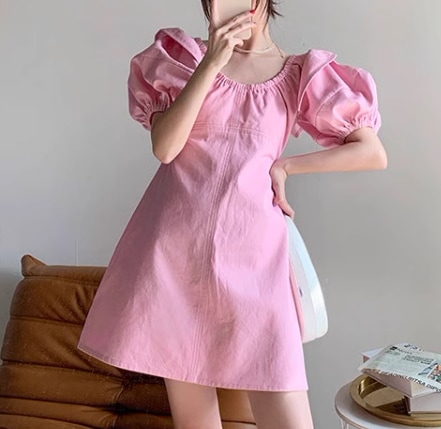 レディース ワンピース ドレス フレア ミニ 半袖 バルーン袖 オフショルダー 襟付き Aライン フェミニン フリル ハイウエスト 薄手 リネン 綿 コットン 麻 かわいい 大人可愛い おしゃれ