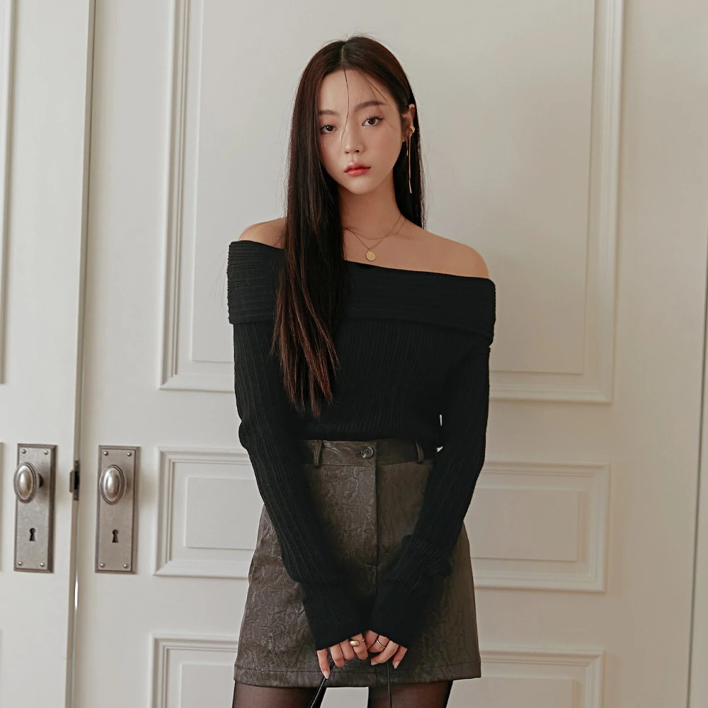 リブ編みオフショルダーニットトップスWITH CELEBRITY _ Kim Okbin