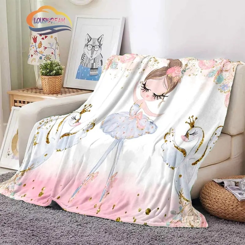 納期21日:小さな女の子のためのバレリーナの漫画の毛布,バレエダンサー,寝室,リビングルーム,ソファ,子供のためのギフト