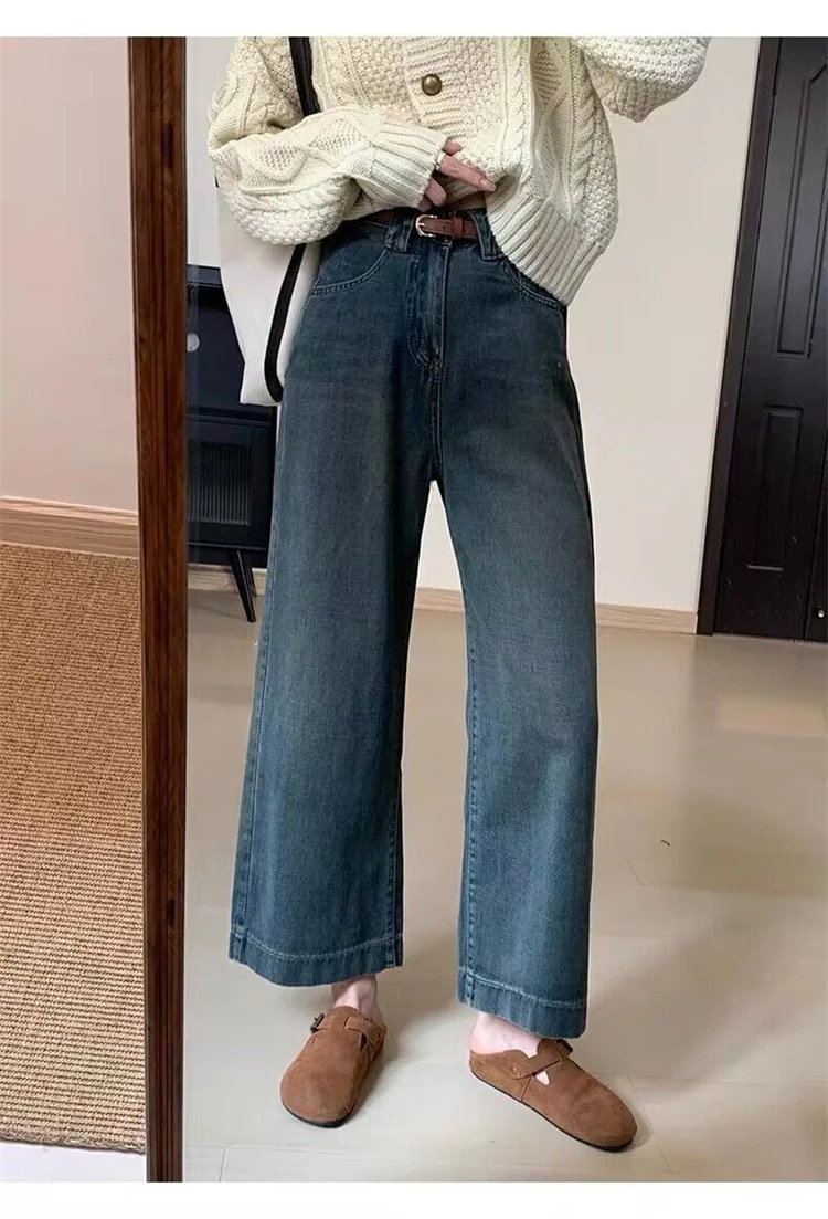 韓国ファッション 女性 秋 2024年 ワイドパンツ ジーンズ ハイウエスト ストリート スリム 九分丈パンツ ストレートパンツ ロングパンツ スラックス レトロ