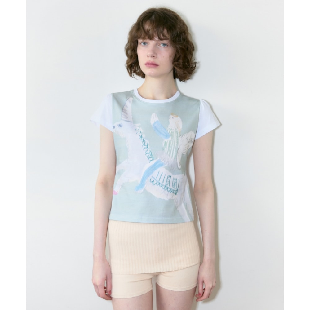 SINOON カラーブロックユニコーンパフ Tシャツ (ミント)