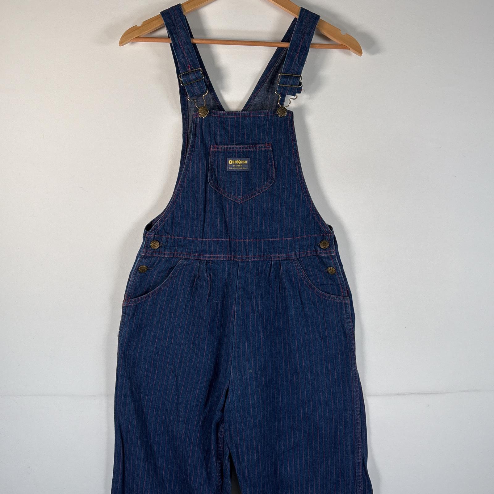 古着 90s/90年代 USA製 オーバーオール デニム ストライプ テーパード ワーク ペインター 13 ネイビー レディース