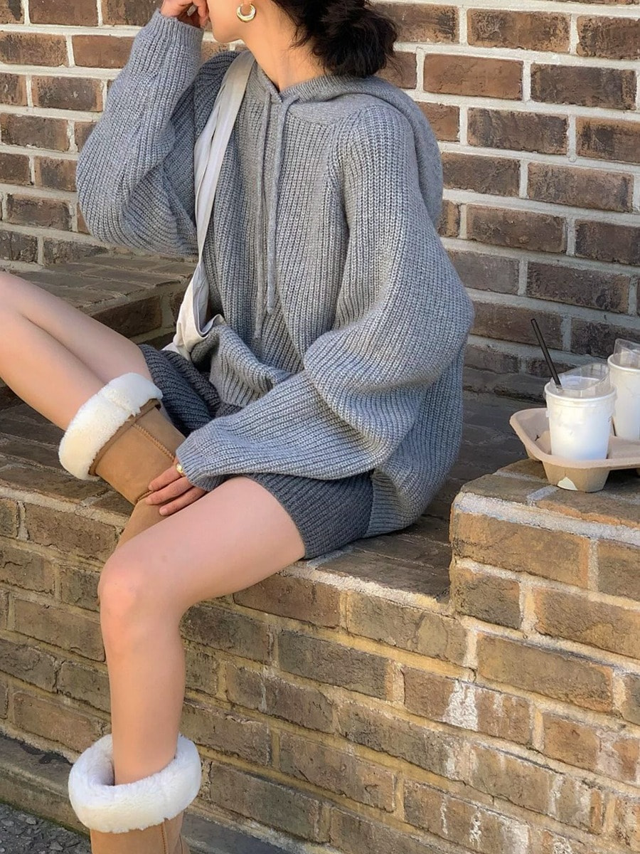 니어 후드 여리 니트