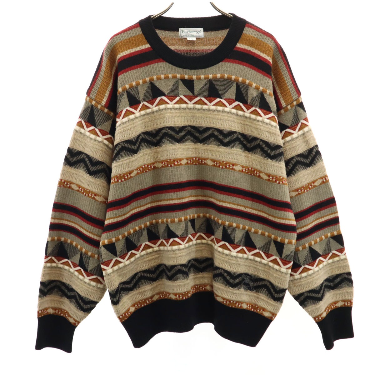 Burberrys バーバリーズ 90s 日本製 カシミヤブレンド オールド 長袖 3D ニット L グレージュ セーター メンズ 古着 8,876円