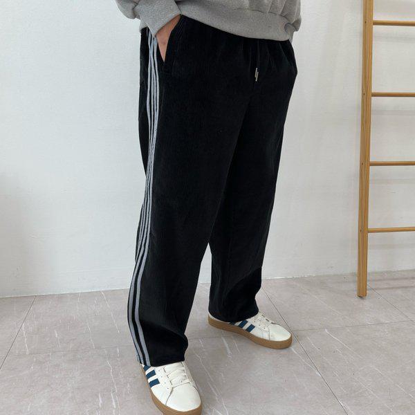 メンズコーデュロイ トラック ワイド バンディング パンツ BT-PTW-Q010-ブラック