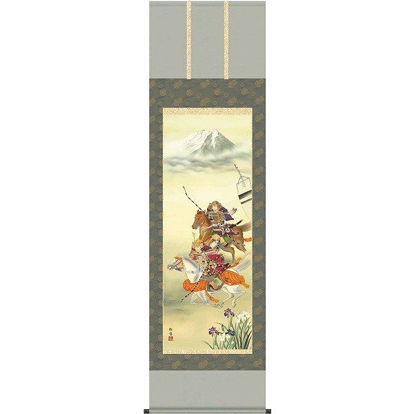 掛け軸/節句画/武者兜/大成武者/工藤翔悠/悠創会/正絹二丁本表装/尺五サイズ幅54.5cm/桐箱畳紙収納/表装品質十年保証/端午の節句掛軸 初節句 こどもの日