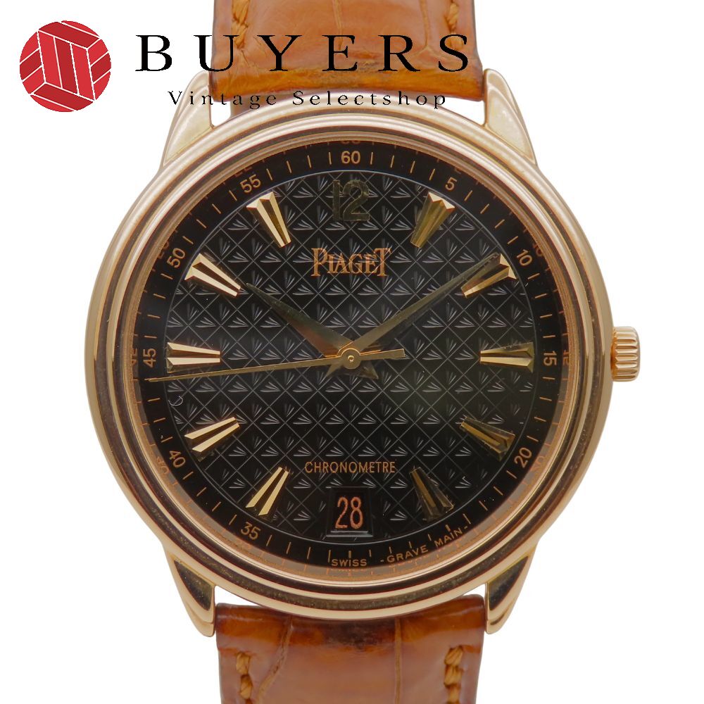 中古 腕時計 グベナー 15469 K18YG クロコダイル 約g 文字盤ブラック 裏スケルトン 尾錠 メンズ 男性