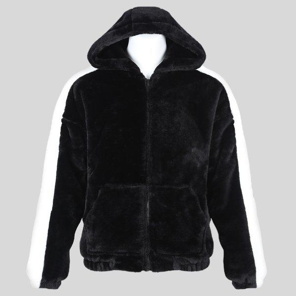 メンズ冬セミオーバーフィットライン極細糸フード付きジップアップジャンパーRB-JUW-Q058-ブラック