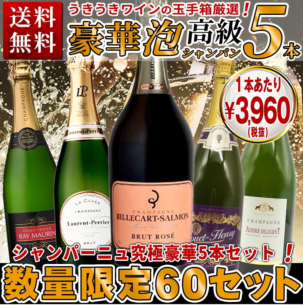【送料無料】【60セット限定】うきうき厳選!超限定販売!高級辛口シャンパーニュ究極豪華5本セット