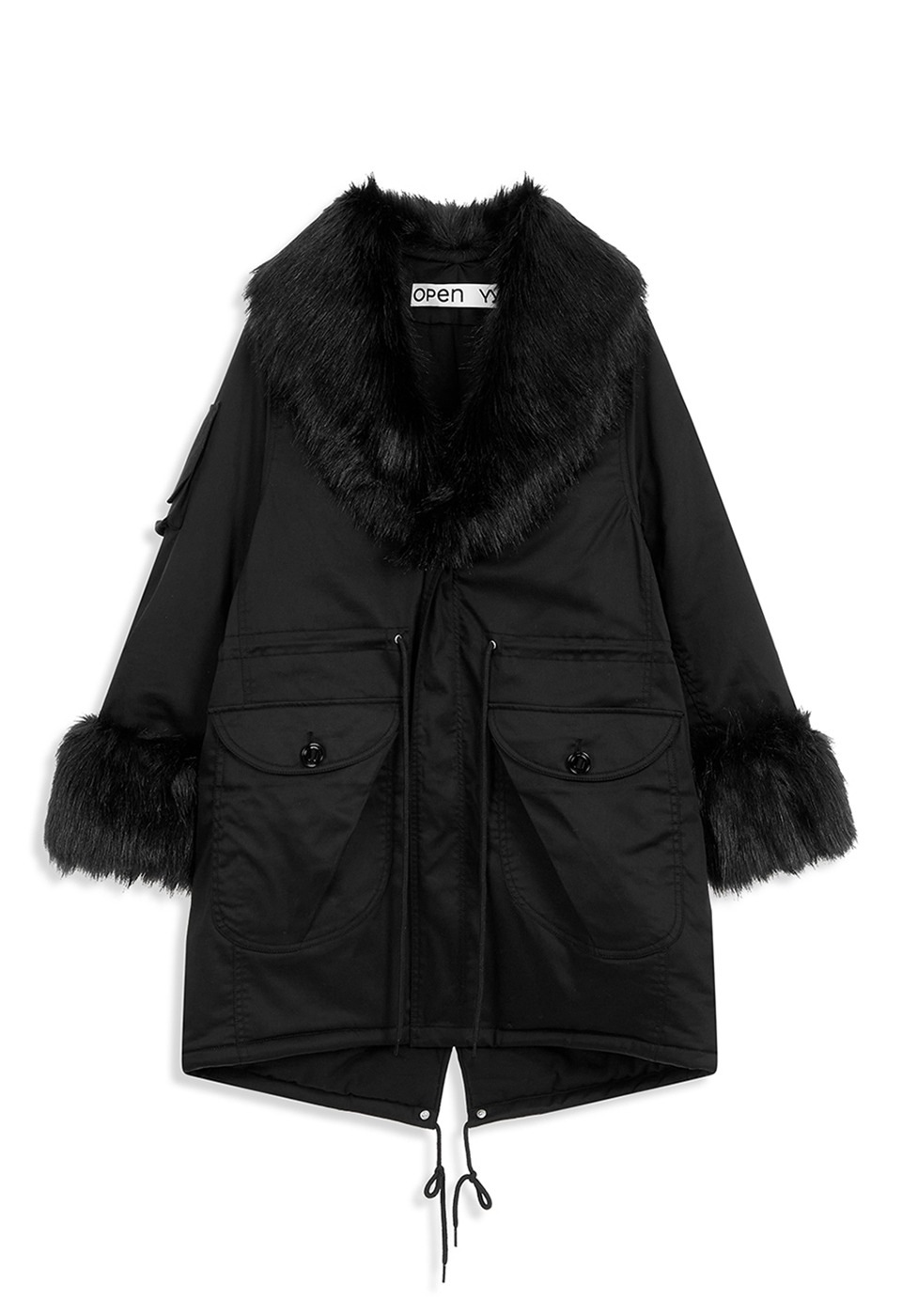 【OPEN Yy】25FW FAUX FUR TRIMMING SAFARI JACKET : BLACK