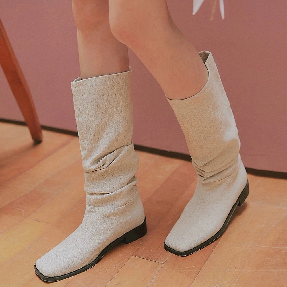 リネンスクエアトゥギャザーミドルブーツ