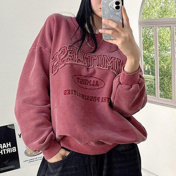 Hスタイル(PS)起毛リミットピグメントマンツーマン 冬 女性 起毛マンツーマンTシャツ MTM