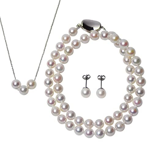 [Mani・Mani] 国産 あこや本真珠３点セット スペシャルバリュー真珠 パール 【7～7,5珠】 本物素材 冠婚葬祭6月誕生石 結婚式 ギフト新社会人お祝い 母の日 (鑑別書 高級ケース お手