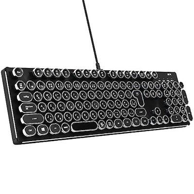 他サイト： 色：シルバー HKW タイプライター風メカニカルキーボード 青軸 JIS規格 109キー USB有線の商品画像
