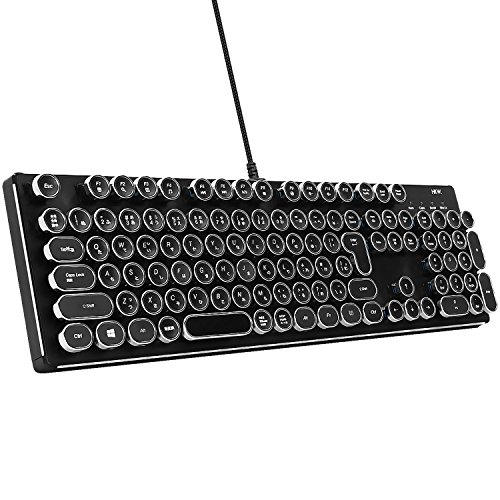 色：シルバー HKW タイプライター風メカニカルキーボード 青軸 JIS規格 109キー USB有線