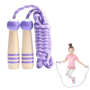 Coollooda 縄跳び 子供用 なわとび 幼児 大人 ジュニア なわとび 初心者でも跳びやすい 木柄 2.6m綿ロープ長さ調整可能 運動会 体育祭 運動