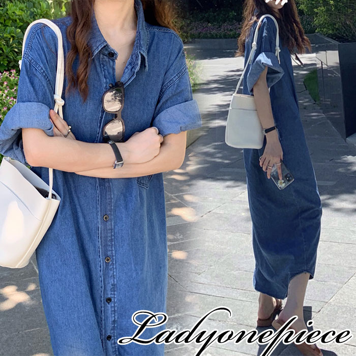 ワンピース 半袖 きれいめ vネック デニム ワンピース ロング ポケット シャツワンピース 半袖 ロング 夏 ワンピース きれいめ レディース マキシワンピース デニムワンピース シャッツワンピース