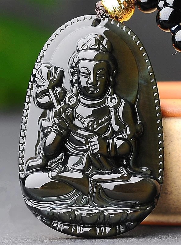 可パワーストーンペンダントネックレス開光証明書ありブシディアン金曜石天然石天然氷種黒曜石細工彫 魔除けお守りチベット浄化開光ネパール開運魔除け幸運