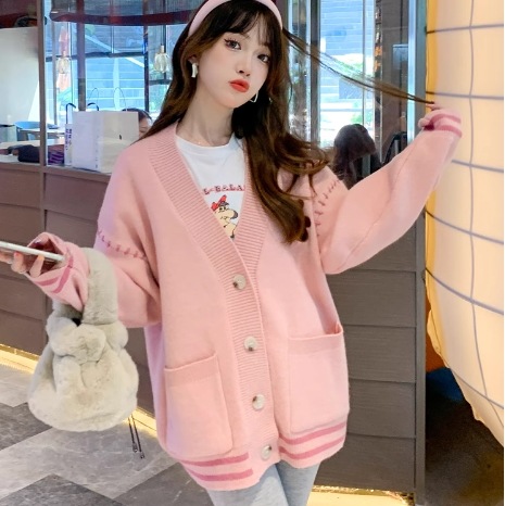 トップス モテアイテム かわいい あったか カーディガン 長袖 ドロップショルダー 萌袖 Vネック ボタン ニット もこもこ モコモコ ポケット 前開き 伸縮性 ニット 厚手 かわいい シンプル