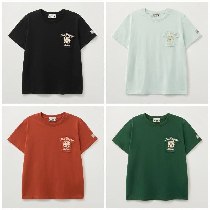 【SATUR】 (W) BON VOYAGE RAW-CUT APPLIQUE T-SHIRT : 4COLORS