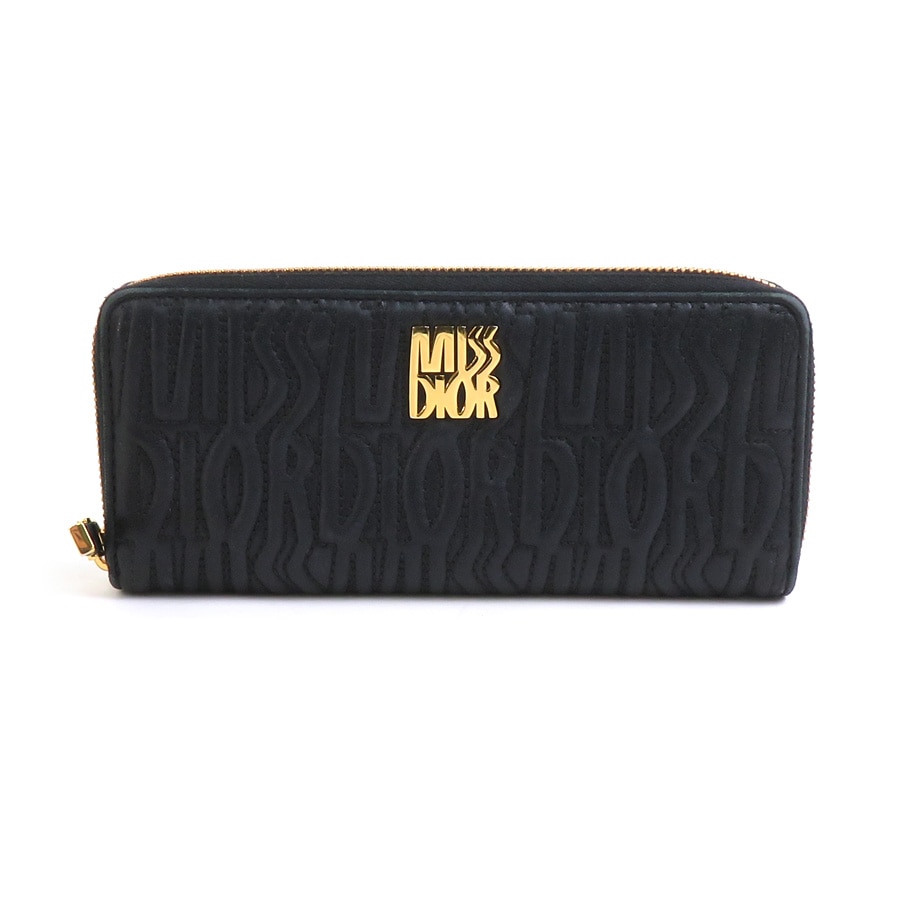 クリスチャンディオール Christian Dior ラウンドファスナー長財布 レザー ブラック レディース 56075g