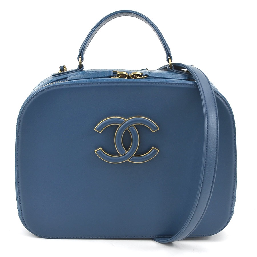 シャネル CHANEL ハンドバッグ 斜め掛けショルダーバッグ レザー/メタル ダークブルー/ゴールド レディース e58132a