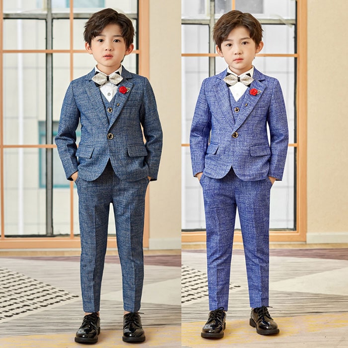 スーツ 男の子 入学式 卒業式 90 100 110 120 130 140 150 160 170cm 子供スーツ 6点セット (ジャケット パンツ ベスト シャツ ネクタイ ブローチ) キッズ ジ