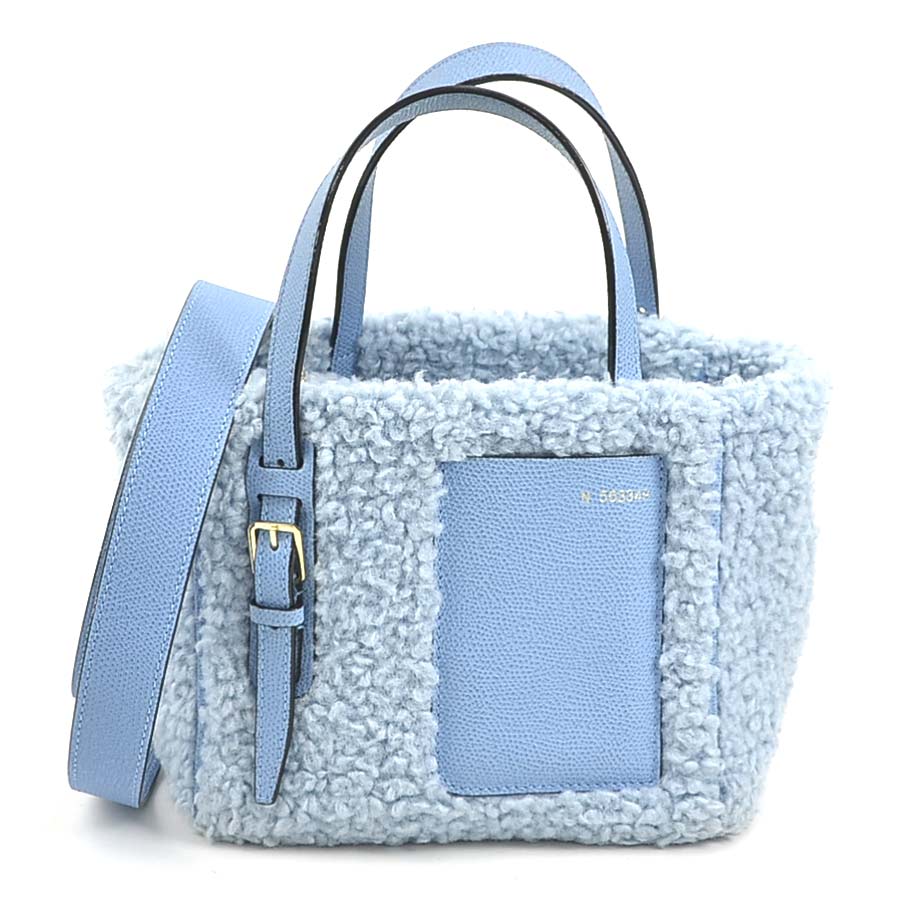 ヴァレクストラ Valextra ハンドバッグ ショルダーバッグ バケットバッグ マイクロブークレ レザー/ボア シャツブルー レディース 99957g 70,400円