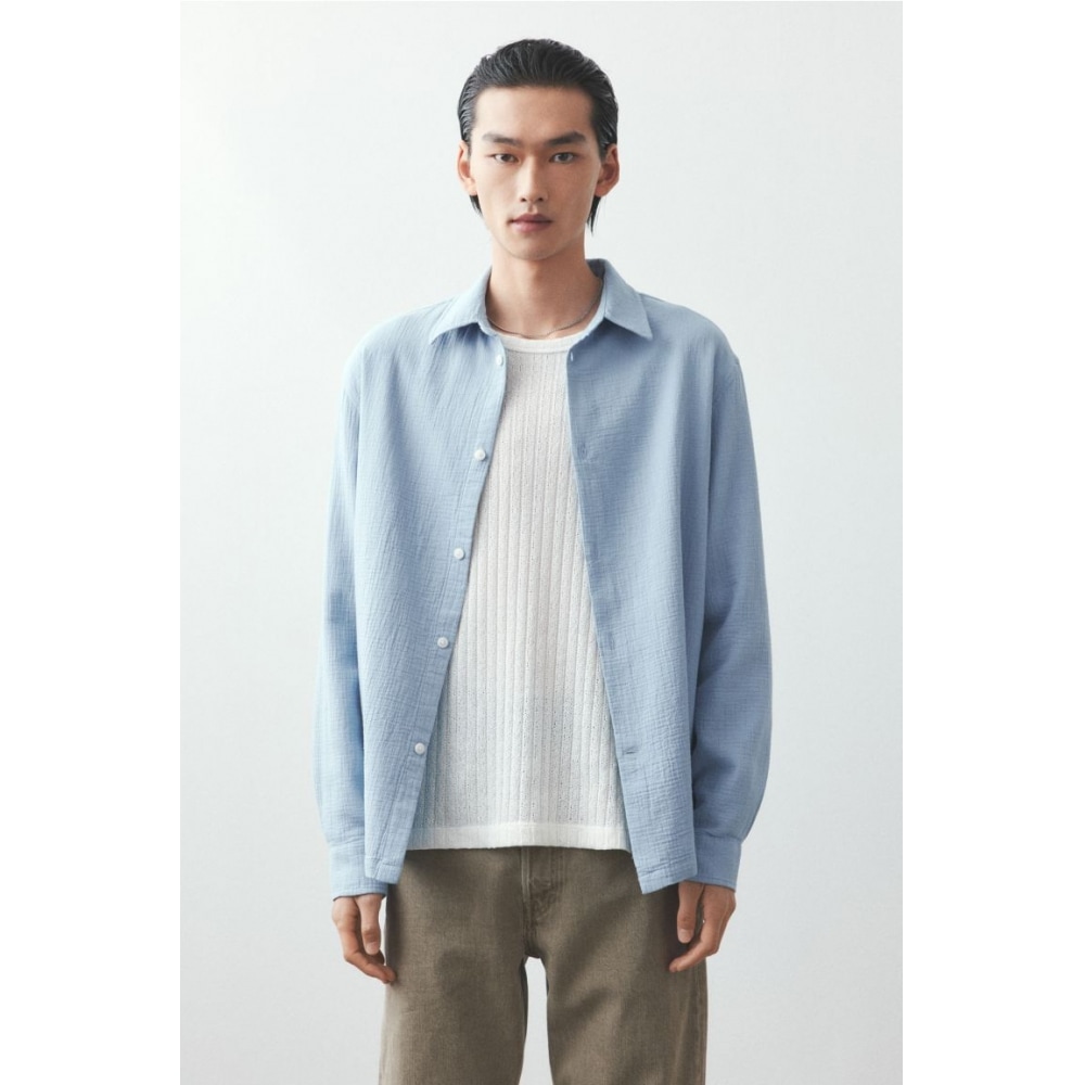 H&M レギュラーフィットモスリンシャツライトブルー