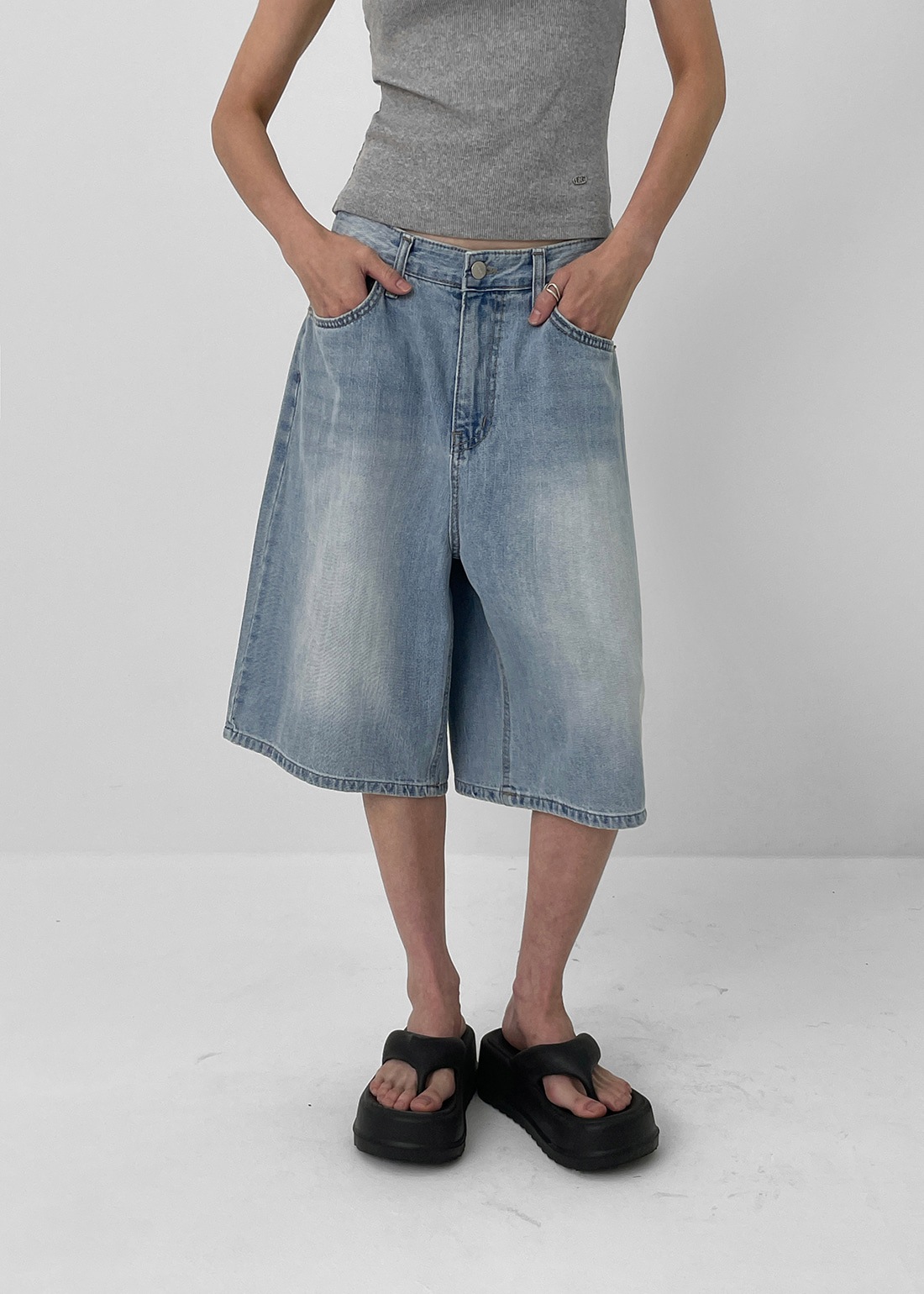 ネジングバックポケットサマーウォッシュバミューダデニムパンツ 5,916円