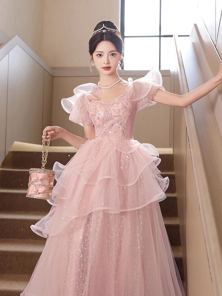 ピンクライトドレススカート フェミニン 声楽音楽お受験スカート 成人式 ウェディングドレス