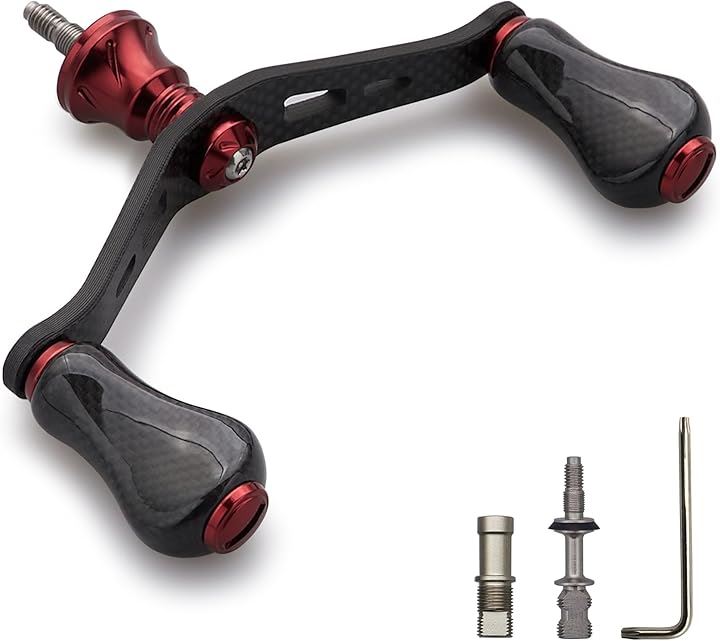 90mm リール ハンドル カーボン ノブ 搭載 シマノ ダイワ 通用 1.5K カーボン製 スピニングリール用 Gourd Series 1060(20mmノブ搭載 - ワインレッド)