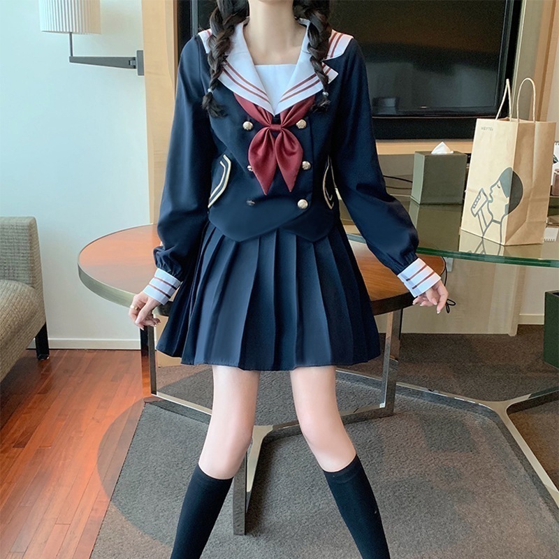 韓国 コスプレガールズ2点セット秋JK学生服セーラー服セクシーボウパーティー女性日本アニメコスチュームプリ スーツ 涼しく楽ちんセットアップ