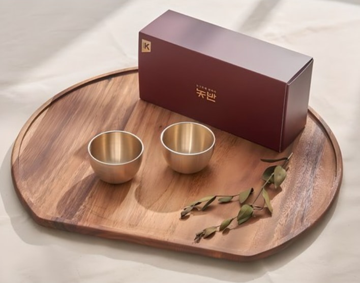 韓国伝統手工芸品 真鍮器（銅78％＋錫22％） バンジャユギ ソジュカップセット 伝統真鍮製ソジュグラス（2個セット）