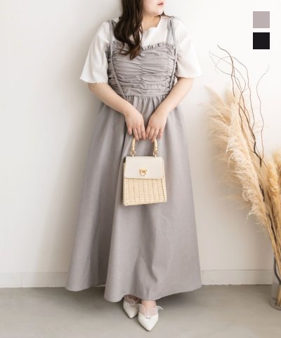 大きいサイズ レディース LL 3L 4L XL XXL XXXL CLETTEオリジナルリボンストラップシャーリングキャミワンピース 7,624円