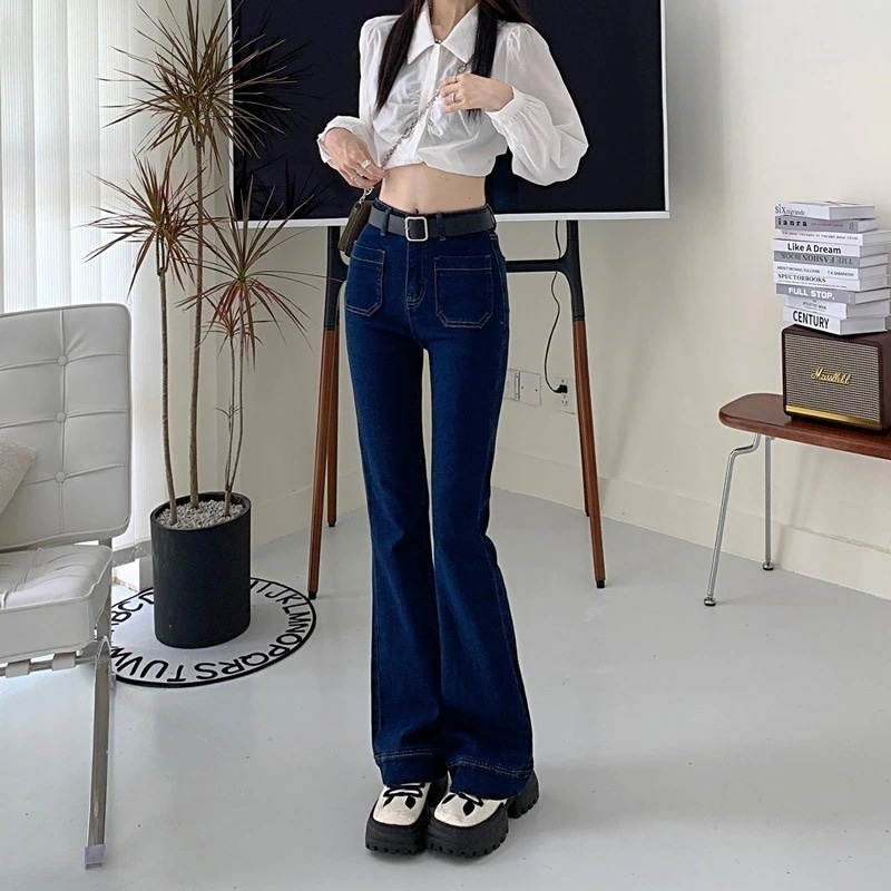 濃紺のマイクロフレアージーンズ女性新しい春のハイウエストl熱い女の子薄いドラッグパンツ春春冬春と春 4,773円