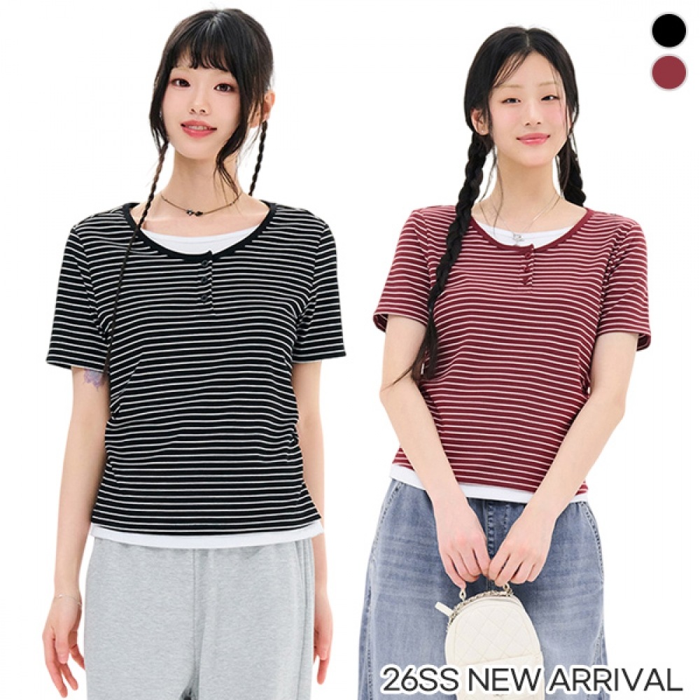 チェイス・カルト レディース ストライプ レイヤード 半袖 Tシャツ マルチ S163_FBRG5874D