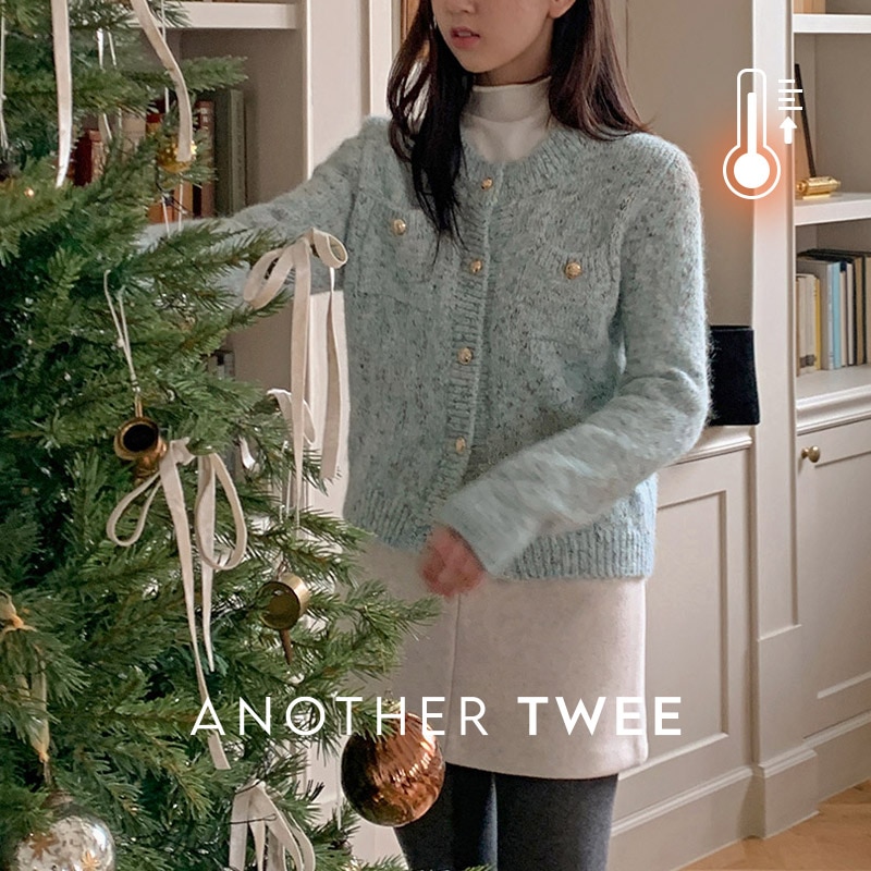 [tcd0398] 韓国ファッションミックスゴールドボタンツイードウールカーディガン 5,016円